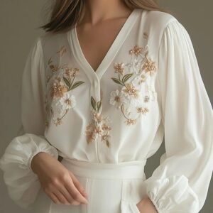 Women White Top, blouse, Shirt, Designer, Flower Printed,